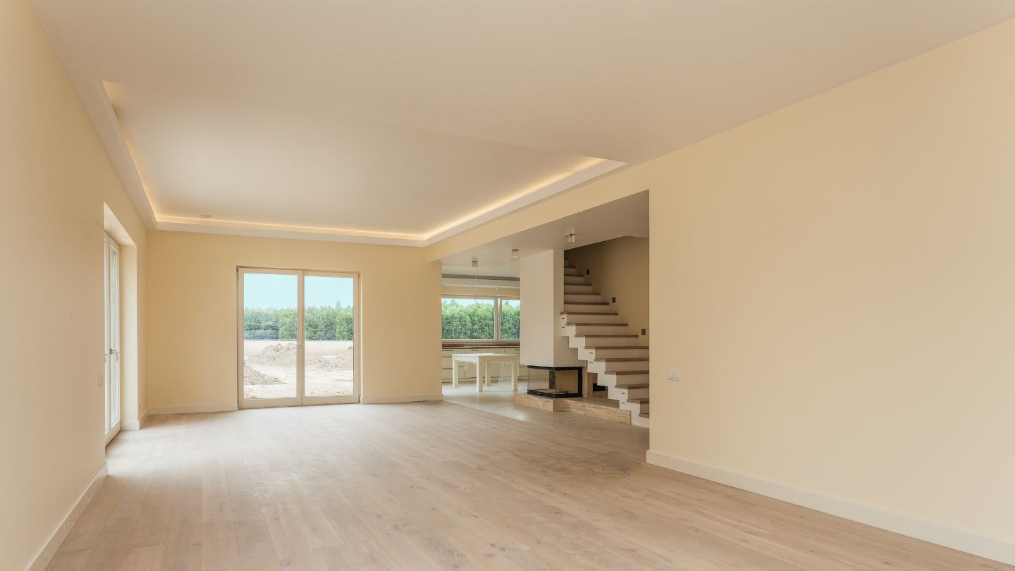 Empty Modern Living Room With Large Windows