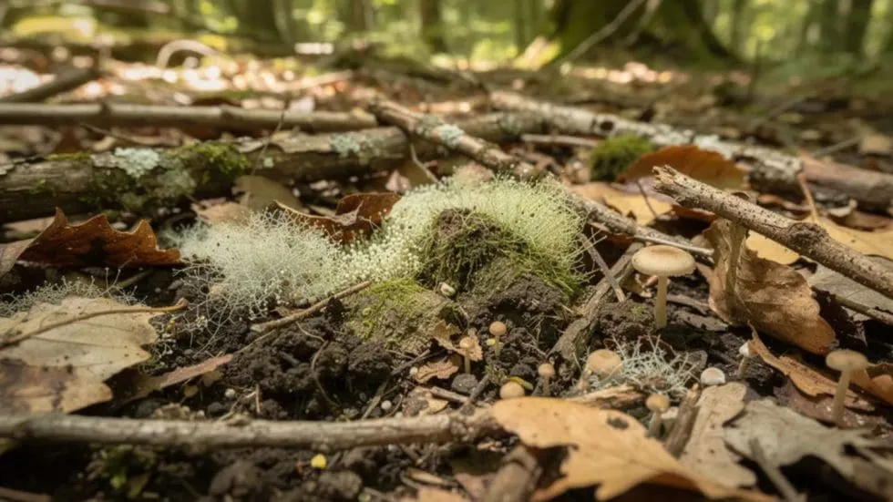 White Mold Growing On Forest Floor